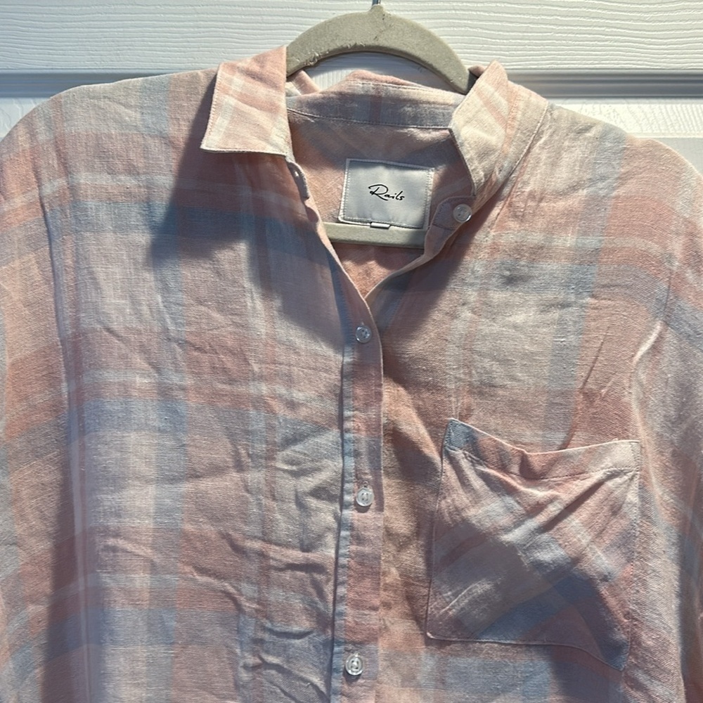 Rails Whitney Linen Verona Plaid Oversized Camp Button Down Shirt S - Picture 4 of 9